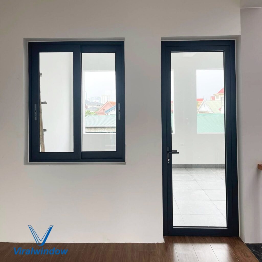 Cửa nhôm Viralwindow hệ KOSO màu xám đá
